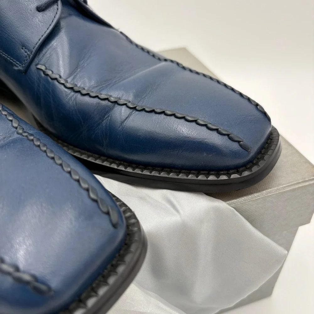 Pierre Cardin Crete Blue‎ Leather Dress Shoes Mens Size 8.5 Oxfords Square Toe